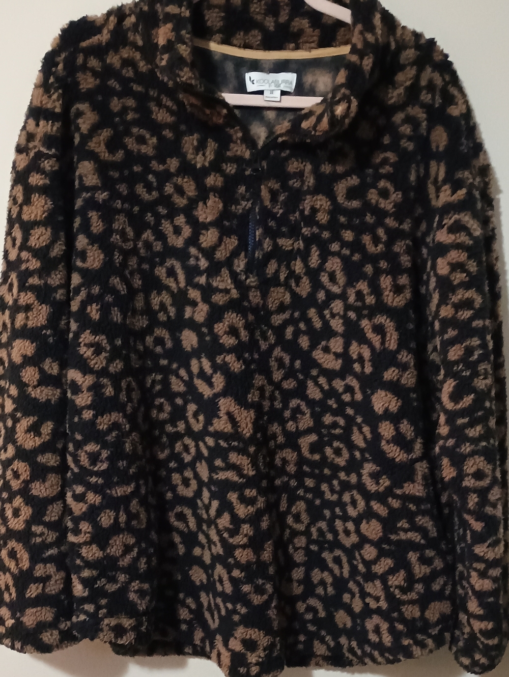Koolaburra by UGG Leopard Sherpa Fleece Quarter Zip Pullover XL NWOTS